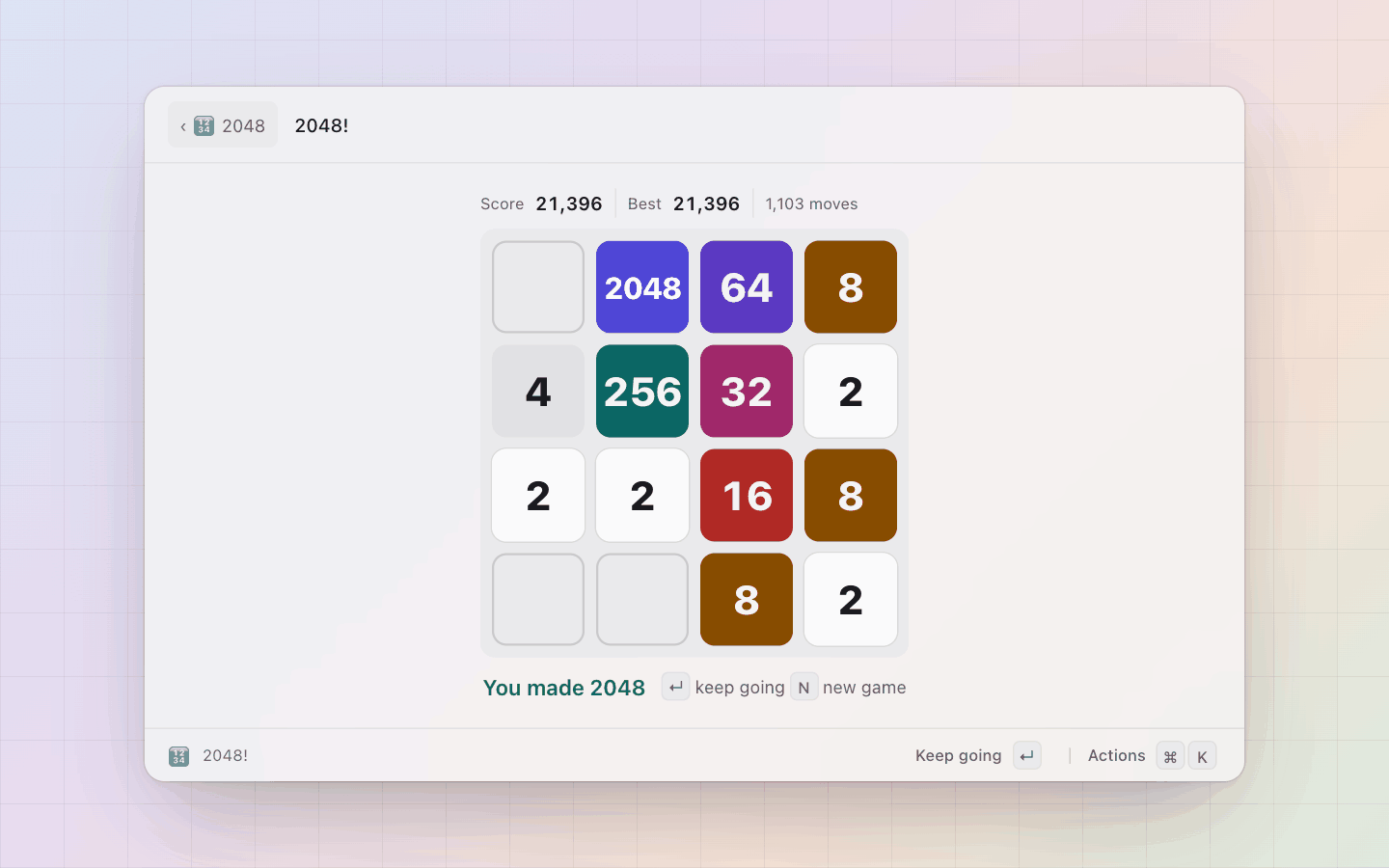 2048: The first 2048: keep going or start over