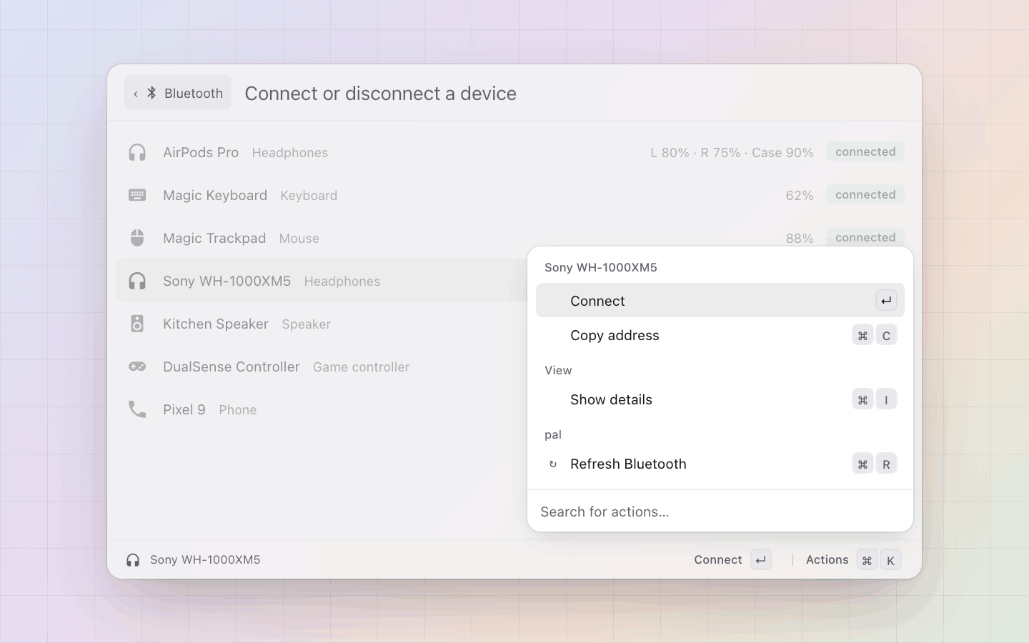 Bluetooth: Connect a device that is not, or copy its address