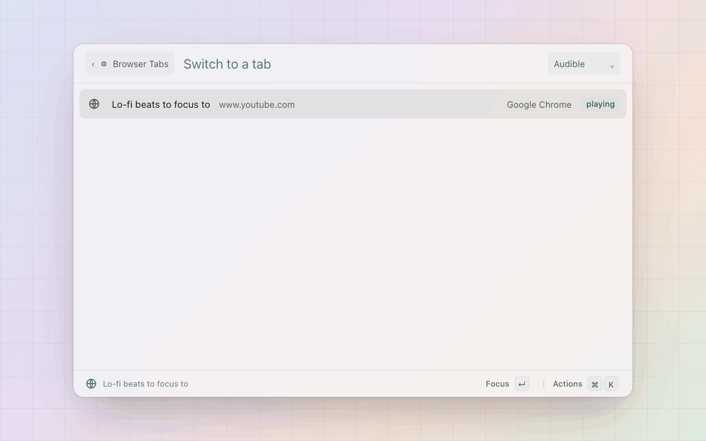 Browser Tabs: The Audible filter: only the tabs a page reports as playing sound