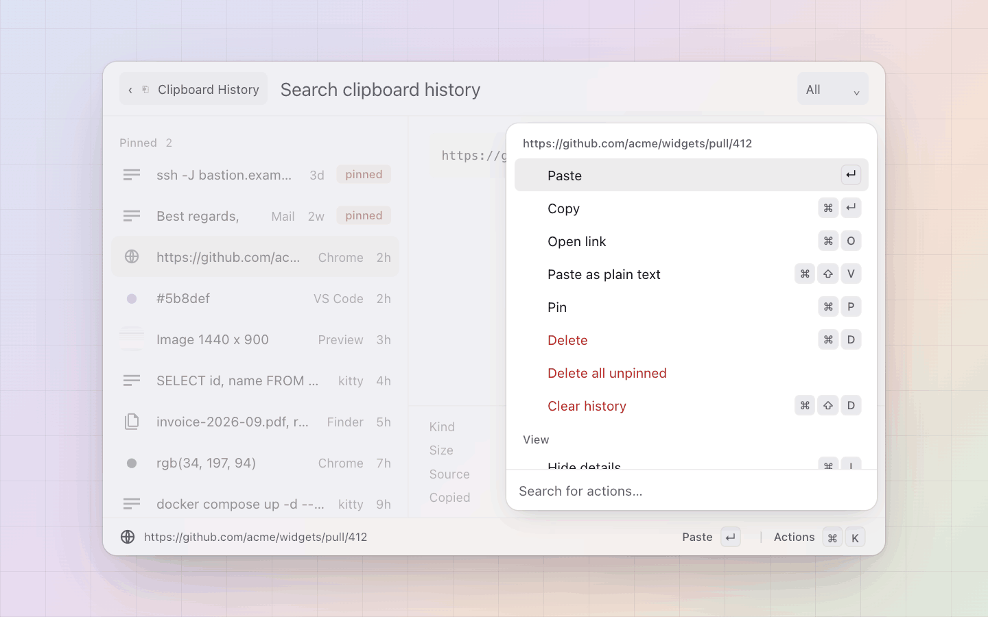 Clipboard: Paste, Copy, Pin, Delete, Clear history