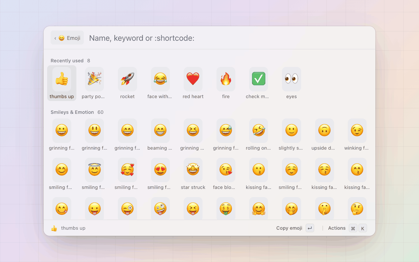 Emoji: Copy, paste, or copy the :shortcode: