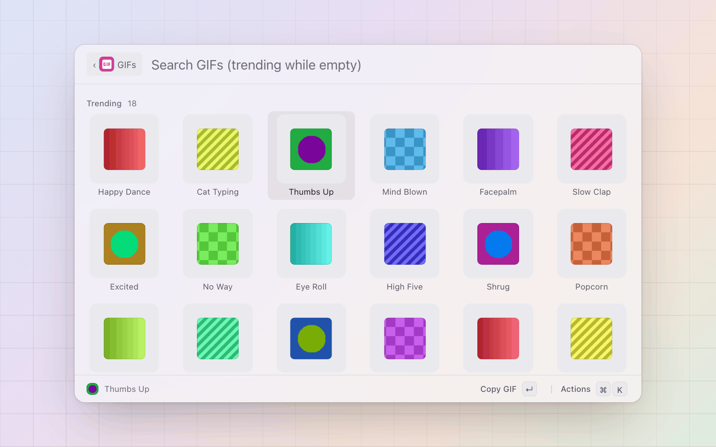 GIFs: Nothing typed: Giphy's trending GIFs as a grid