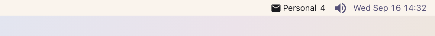 Gmail: On sketchybar: the envelope, the account's title and the count