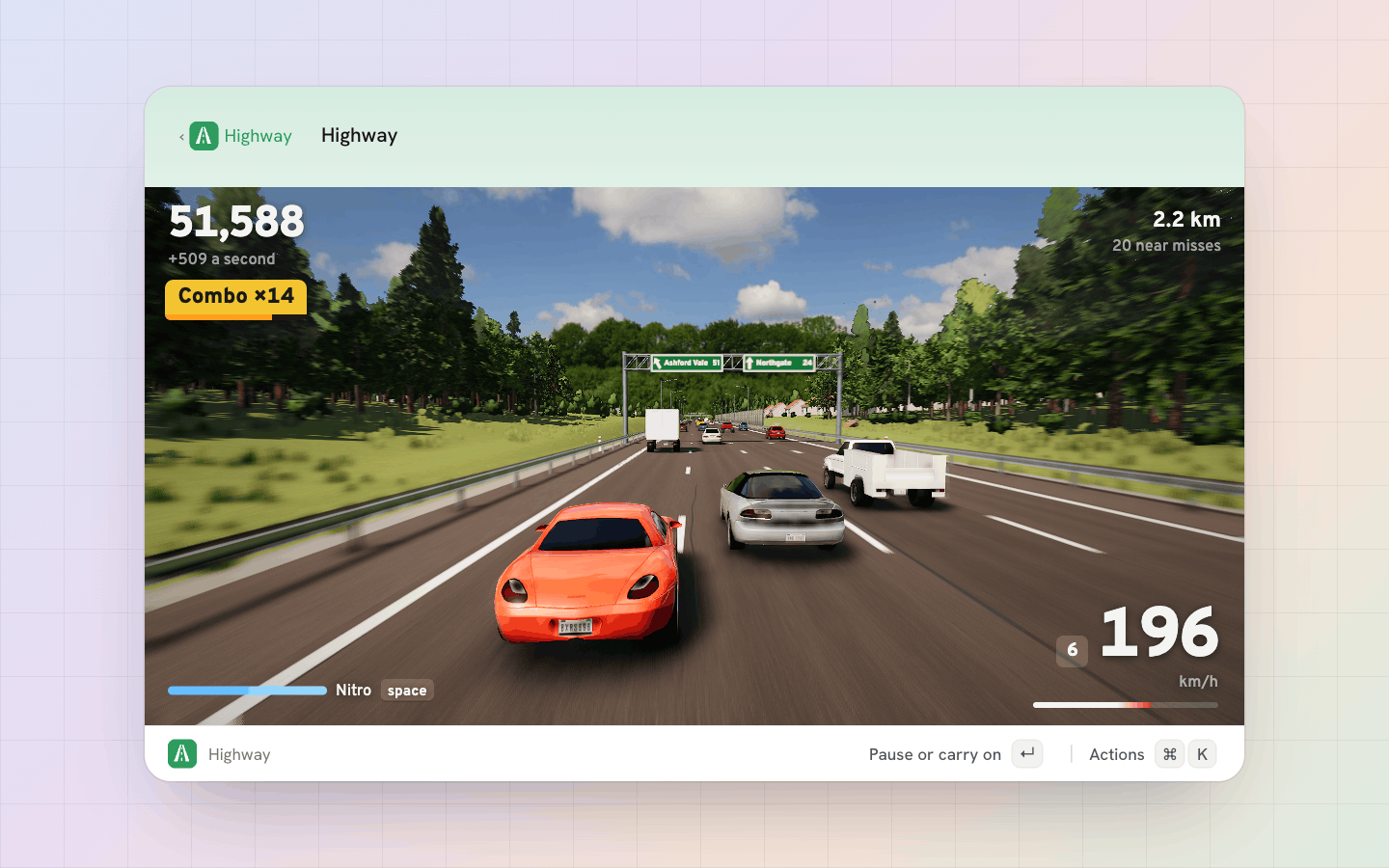 Highway: 196 km/h through countryside traffic in the Stinger '96, the drivers signalling and keeping their gaps