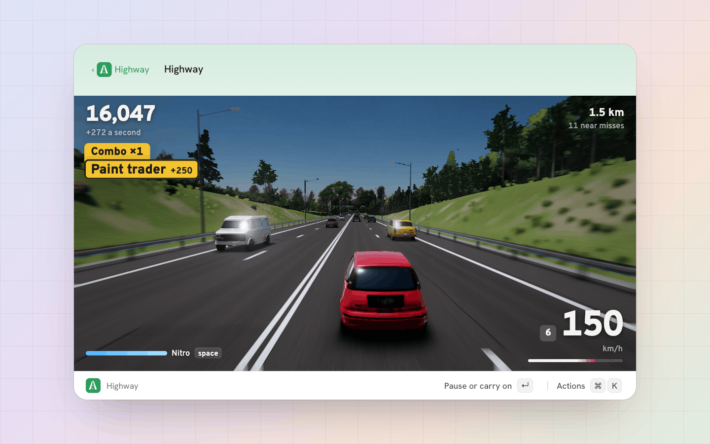 Highway: Two-Way at high noon: the oncoming side pays three times, and touching it ends the run