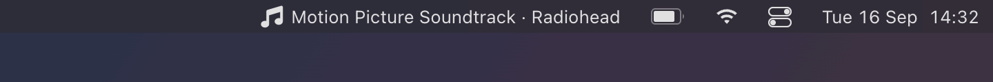 Now Playing: On the menu bar: the playing track and its artist beside the note