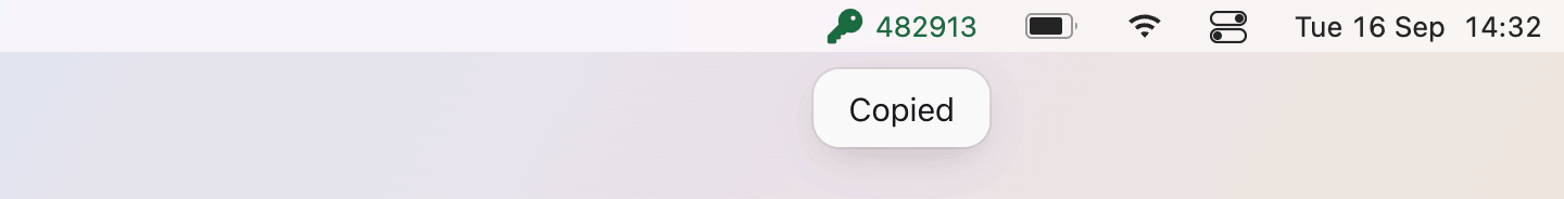Verification Codes: No popover: a click copies the code and the HUD says so