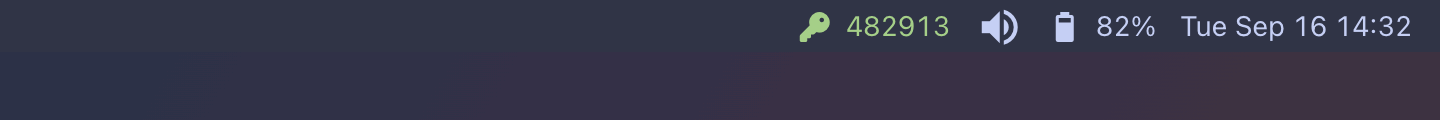 Verification Codes: On sketchybar: the key glyph and the code, both green