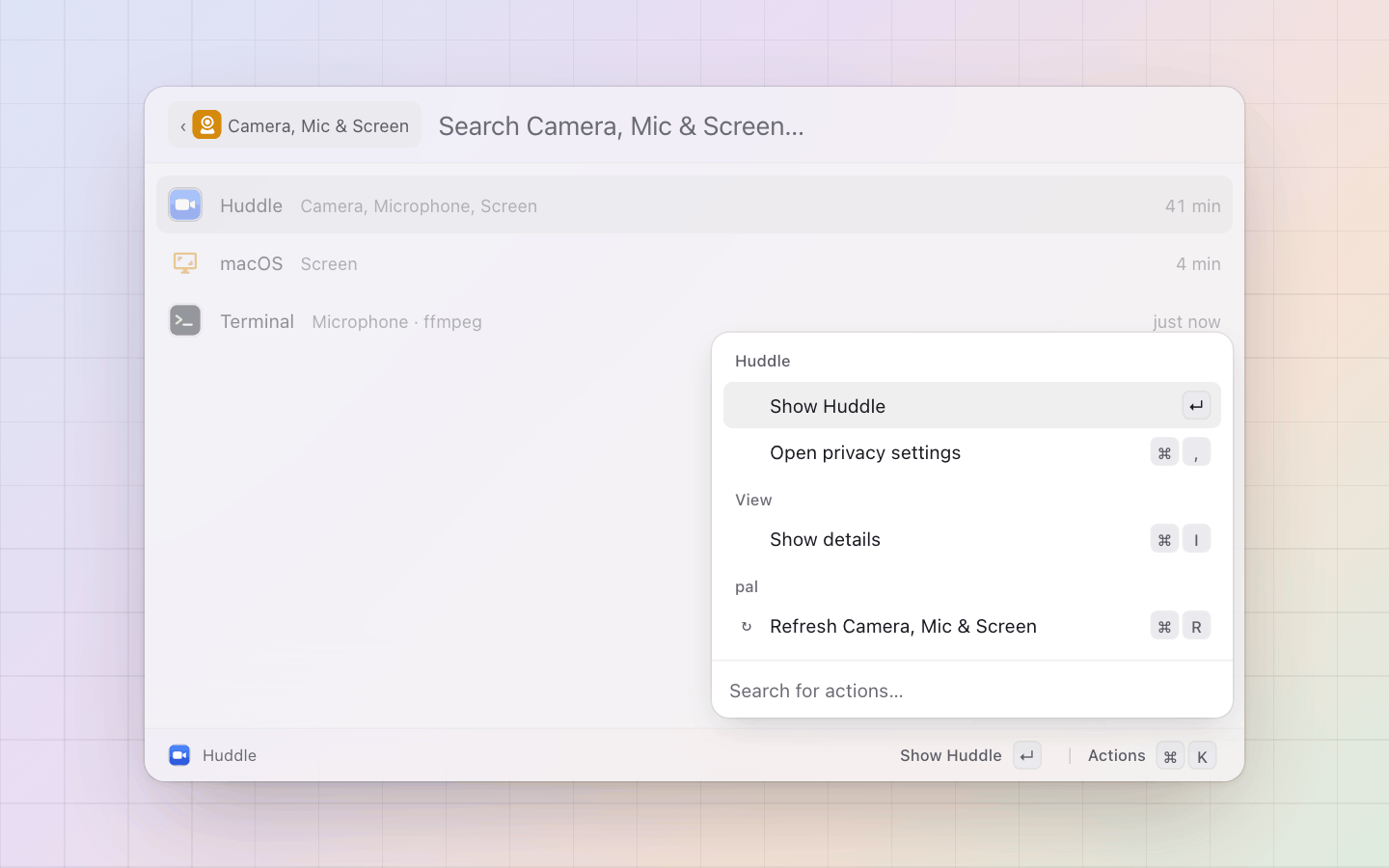 Privacy: Enter brings the app forward; the privacy settings are a shortcut away