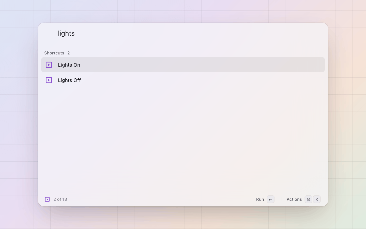 Shortcuts: No need to open the palette: a shortcut's name typed at the root finds it