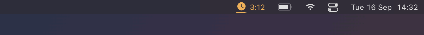 Timer: On the menu bar: what is left of the soonest timer, a fill under the glyph, amber past two thirds