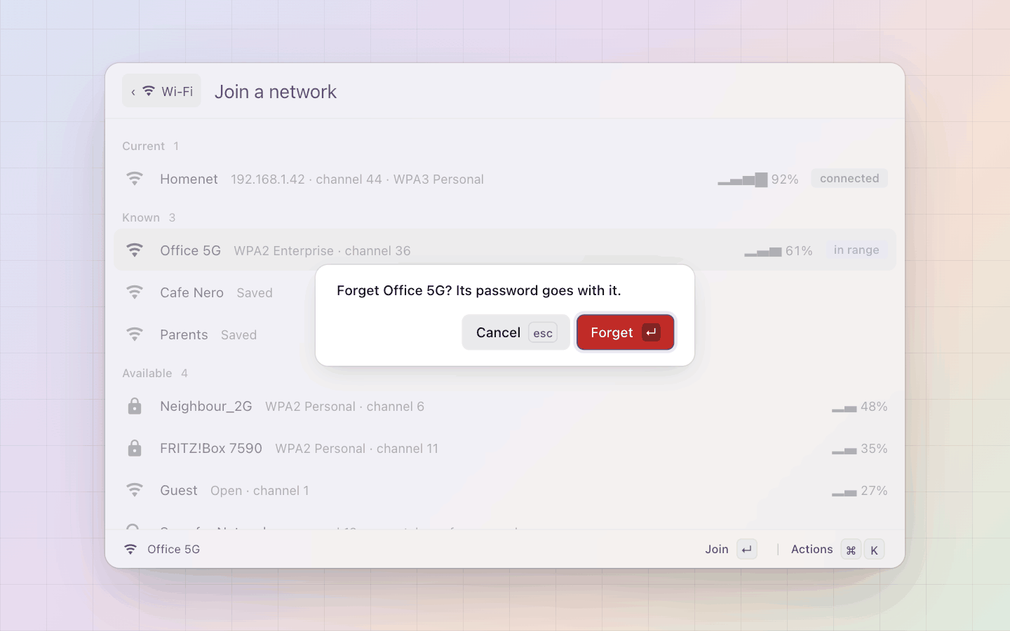 Wi-Fi: Forget asks first; the password goes with it