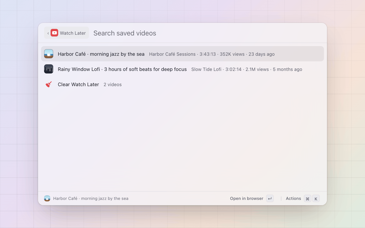 YouTube: Watch Later: the videos cmd+S kept, on this Mac and no account needed
