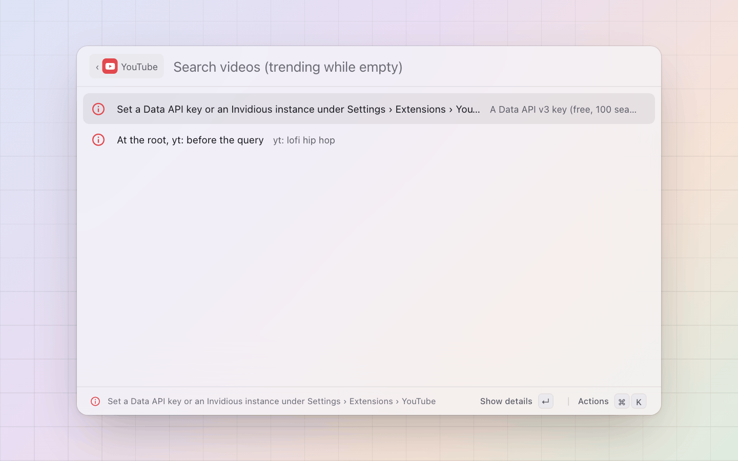 YouTube: Before it is set up: the one setting to fill, a free API key or an Invidious instance